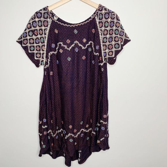 Free People Tops - Free People In The Clouds Embroidered Burgundy Flare Oversized Top Size XS NWT